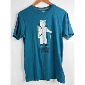 The North Face Mens Teal Blue‎ Hiking Polar Bear Graphic T-Shirt Slim Fit Small